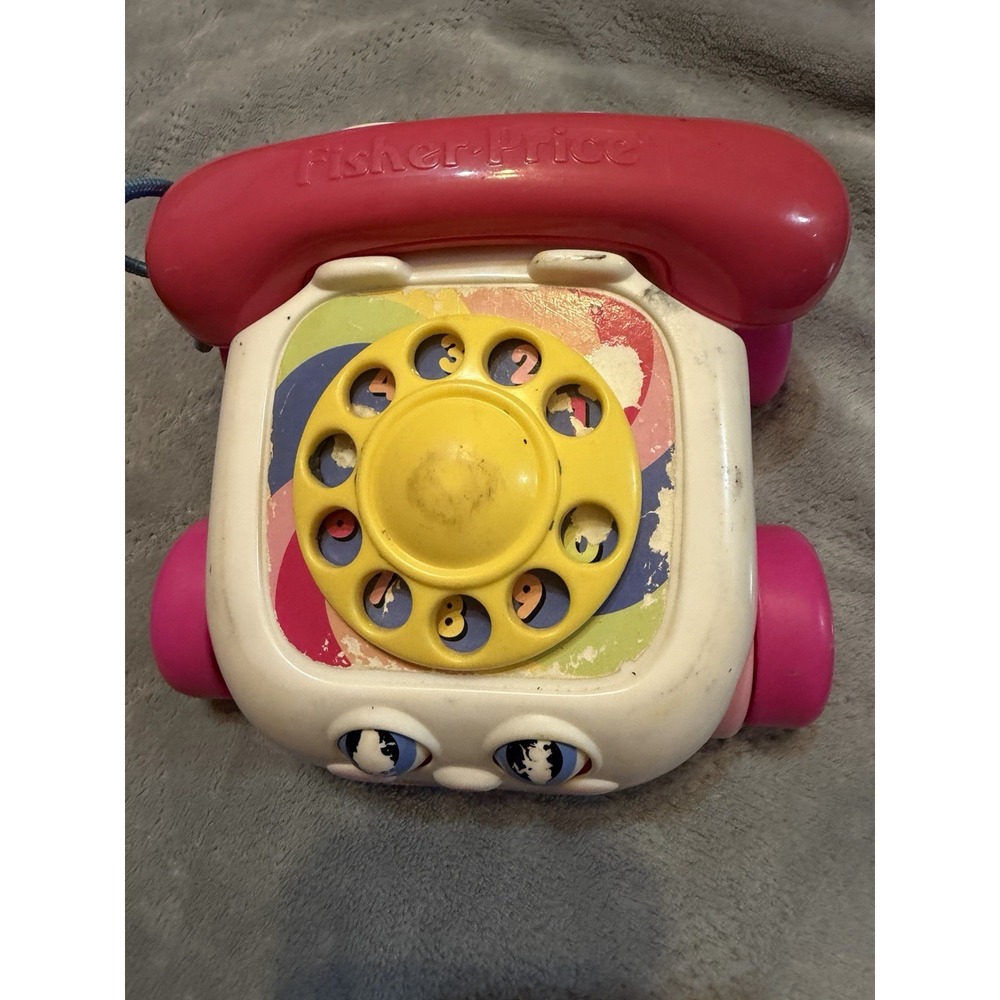 Vintage 2000 Fisher-Price Chatter Telephone Pull Toy Pink Rotary Dial